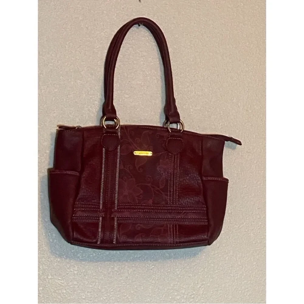 St John’s Bay Women's Floral-Embossed Shoulder Bag in Burgundy